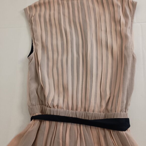 MM Couture Feminine Women’s Tan & Black Silk V-Neck Belted Dress Size L NWT - Picture 5 of 15